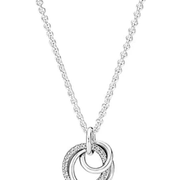 Sterling Silver & Cubic Zirconia - 23.6" Encircled Pendant Adjustable Necklace